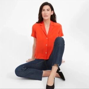 Everlane The Clean Silk Short Sleeve Size 0 Button Down Notch Shirt in Poppy